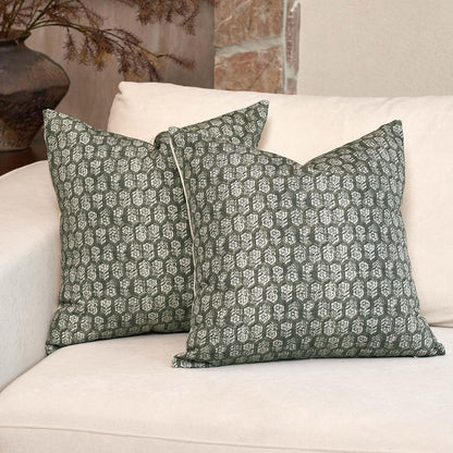 DOMVITUS Floral Pillow Covers Set of 2, Throw Pillow Covers 20x20, Floral Print Neutral Accent Decorative Pillow Covers for Living Room, Bed, Mineral Green