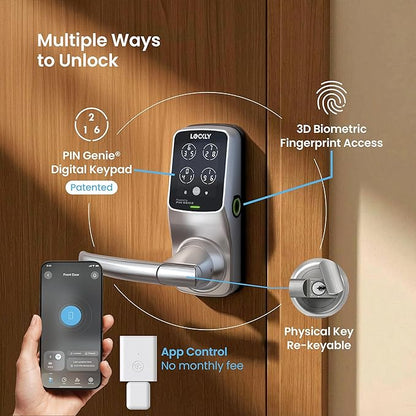 Lockly Secure Pro Smart Lock Wi-Fi, Keyless Entry Digital Keypad Door Lock, 3D Biometric Fingerprint Sensor Front Door with Handle, Voice Control & Auto Lock - Latch Edition