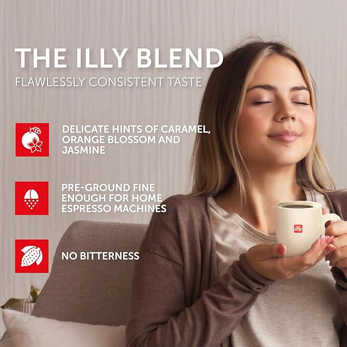 illy Decaf Ground Espresso Coffee, Classico Decaffeinated Medium Roast, 100% Arabica, Premium Italian Coffee, Pre-Ground for Espresso Machines, 8.8oz, 6 Pack