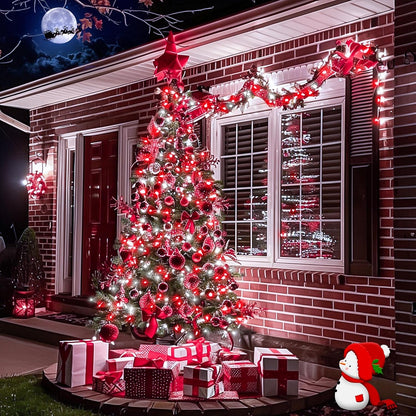 JMEXSUSS 2 Pack Red and White Solar Christmas Lights, Each 33FT 100 LED Solar String Lights Outdoor, Waterproof Solar Fairy Lights for Outside Christmas Decorations