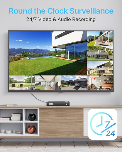 ZOSI 4K Security PoE Camera System with Person Vehicle Detection,8pcs 4K Outdoor Indoor IP Cameras,2 Way Audio,Night Vision,Sound Light Alarm,8 Ports 16CH 8MP NVR with 2TB HDD for Home 24/7 Recording