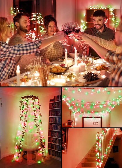 Battery Operated Christmas String Lights, 8ft 20 LED Mini Lights with Timer, Christmas Tree Lights for Indoor Outdoor Bedroom Wedding Party Holiday Xmas Decoration，Red & Green
