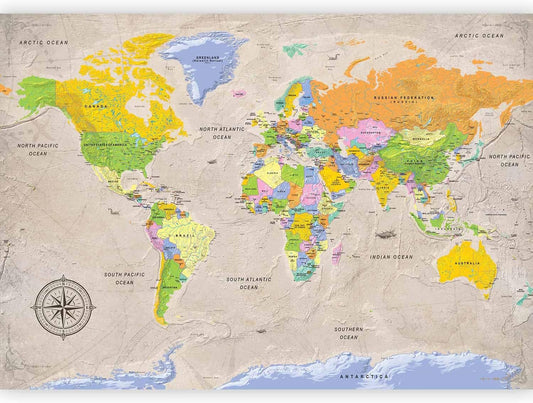 artgeist Premium Wall Mural World Map 177x124 in - XXL Non-Woven Wallpaper Fleece Wall Decor Photo Print Picture Image Design Home Map of The World k-A-0129-a-a