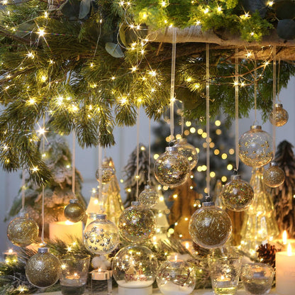 Sea Team 50mm/1.97" Shatterproof Clear Plastic Christmas Tree Ball Ornaments Set, Decorative Hanging Transparent Xmas Baubles with Stuffed Delicate Decorations (30 Counts, Gold)