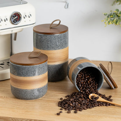 Spice Jars with Airtight Lid, Coffee Container Canister Kitchen Food Storage Jars for Spice Sugar Tea Bag, Stackable Decorative Jars for Countertop, Grey & 37oz
