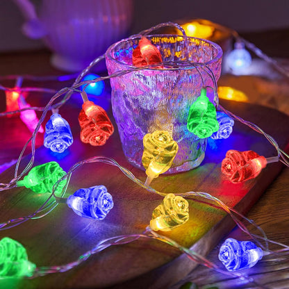 String Lights Indoor, 33Ft 80 LED Rose Flower Lights, 8 Modes Dimmable & Timeable Twinkle Lights, Festival Christmas Decorations for Bedroom Living Room, Multicolor, USB Plug, Remote