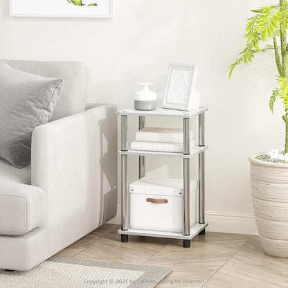 Furinno JUST Side Table Set of 2, 3-Tier End Tables, Open Shelves Night Stand, Nightstand, Toolless Assembly, for Living Room, Bedroom, White Oak/Stainless Steel