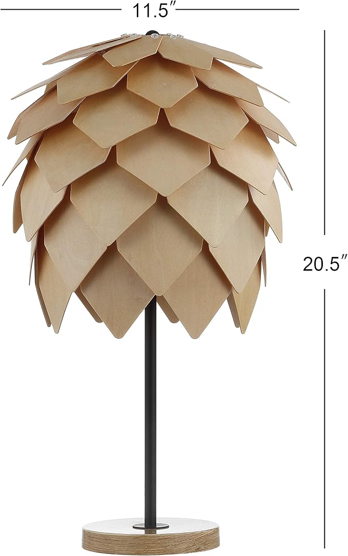 JONATHAN Y 20.5" Natural and Black Pinecone Wood and Metal LED Table Lamp, Contemporary Organic Modern Scandinavian Desk Lamp for Living Room Bedroom, LED Bulb Included JYL6123A
