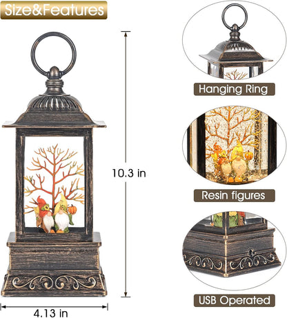 Fall Snow Globe Gnome Lantern, Glitter Lighted Snow Globes Fall Decorations for Home, Light Up Snowglobe Fall Décor