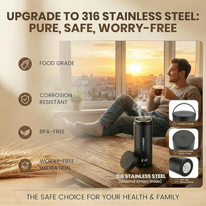 Portable Electric Kettle （110V）, Travel Tea Kettle, 316 Stainless Steel Premium Liner, 4-speed Temperature Adjustment with Auto Shut-off and Boil-Off Protection black