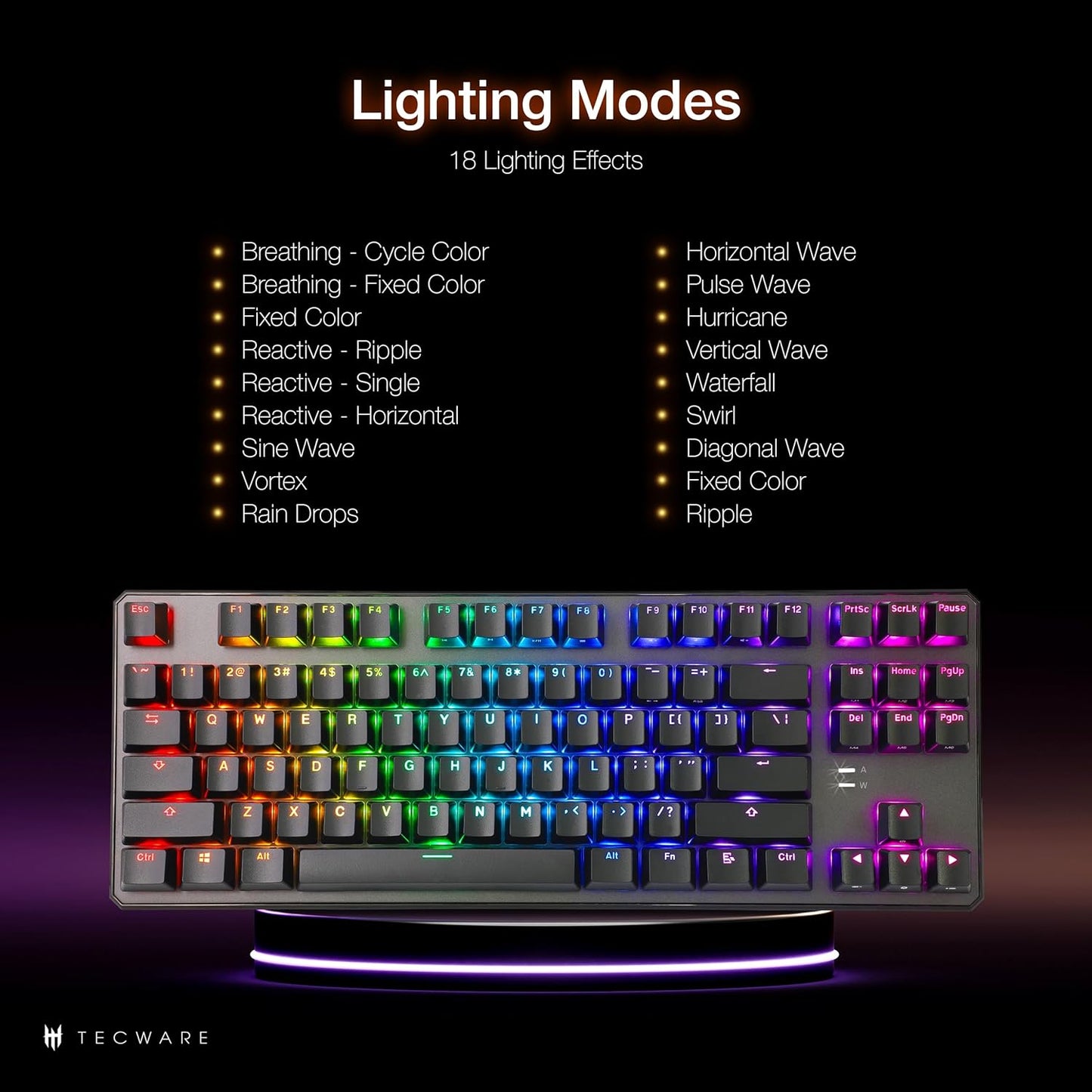 TECWARE Phantom+ 87 Key Mechanical Gaming Keyboard, RGB led, TKL 75% Keyboard, Thocky Sounding, Wraith Brown Switch