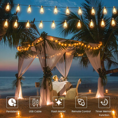 OHLUX 60FT Solar Globe String Lights Outdoor, Shatterproof Solar Patio Lights with Remote, 27 Dimmable ST38 LED Filament Bulbs, 2200K Soft Warm White Edison Hanging Light for Outside Canopy Deck