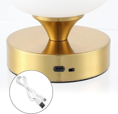 JONATHAN Y 6.13" Brass Gold/White Modern Cordless Rechargeable LED Table Lamp, Frosted White Glass Shade, Touch Dimmable Mini Accent Light for Bar, Bedroom, Nightstand (JYL7112C)