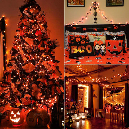 BrizLabs Orange Halloween Lights, 33ft 100 LED Battery Halloween Lights, 8 Modes Orange String Light with Timer, Indoor Outdoor Battery Light String for Party Xmas Thanksgiving Bedroom Patio Decor