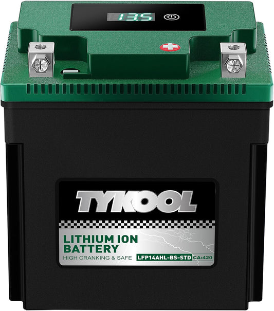 TYKOOL YTX14AHL-BS-STD LiFePO4 Lithium Motorcycle Battery,12.8V 7Ah,420CCA,Digital Readout,Powersports Battery, Fits for Motorcycle,ATV,Snowmobile,PWC. 2X Cranking Amps,5X Longer Life.Fast Charging