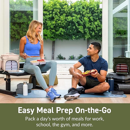 Bentgo Prep Deluxe Insulated Multimeal Bag - Lunch Box Bag, Holds 5 Meals, Premium Insulation up to 8 Hrs, Durable, Water-Resistant - Large Capacity For Adult Meal Prep (Olive Green)