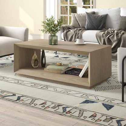 Henn&Hart 48" Rectangular Coffee Table with Open Storage Shelf for Living Room, Family Room, or Office, Antiqued Gray Oak
