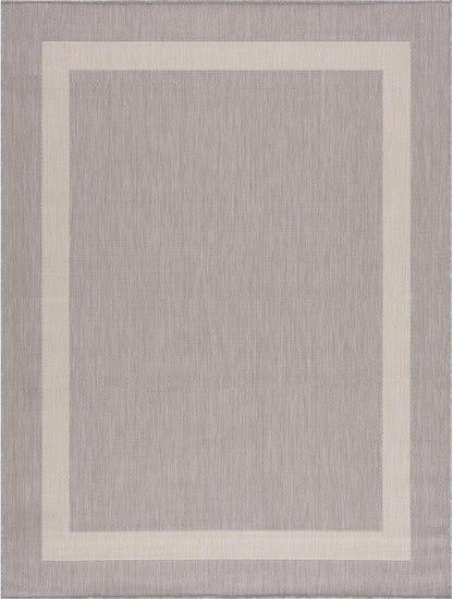 CAMILSON Outdoor Rug 8x10,Modern Outside Rugs for Patios Porches Waterproof Durable Washable Non-Shedding, Easy-to-Clean Indoor Outdoor Area Carpet (8 x 10, Bordered - Gray/White)