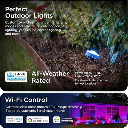 Enbrighten Vibe Eternity Garden Lights, 50ft, 12 RGBWIC LEDs, Waterproof, Uplights, Outdoor Landscape Lighting, Home Exterior Spotlight, Smart App, Compatible with Alexa, Google Home, 83790