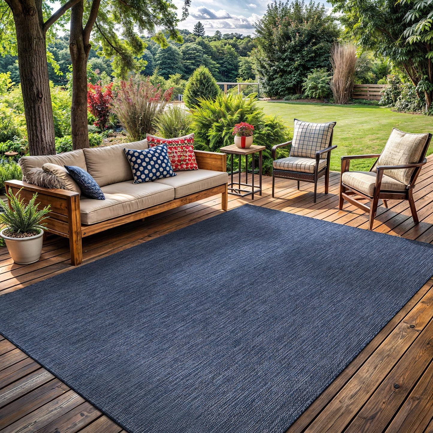 Washable Indoor Outdoor Rug 5x7 Weather Resistant Area Rugs Modern Solid for Porch Deck Balcony Backyard Patio Outside Carpet (5 X 7 Azure Blue)
