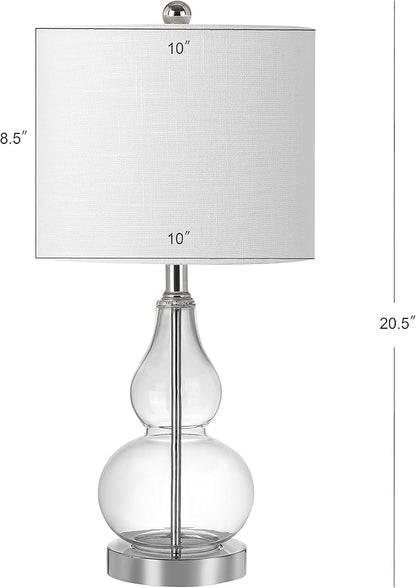 JONATHAN Y 20.5" Clear Glass Table Lamp, Modern Gourd Bedside Nightstand Lamp for Bedroom, Living Room, White Linen Shade, LED Bulb Included (JYL1028E)