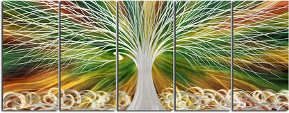 Yihui Arts Abstract Metal Wall Art - Tree Of Life Hand Crafted 5 Pieces Panels Large Big Unique 3D Aluminum Modern Contemporary Home Accent