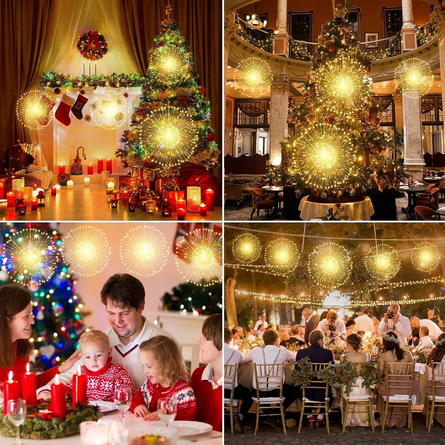 Techip 4 Pcs 225Led Lights Battery Operated Fairy Lights Copper Wire with Remote 8 Modes Wedding Hanging String Lights Christmas Decorative Lights Outdoor Indoor Decoration,Warm White