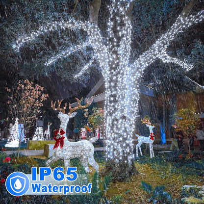 2 Pack Christmas Lights Outdoor, Total 200FT 600LED Christmas Tree Lights with 8 Modes Waterproof, Green Wire String Twinkle Lights for Indoor House Patio Yard Party Xmas Decorations, White