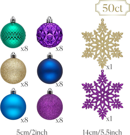 Valery Madelyn Christmas Tree Decorations Ornament Set for Fall Halloween, 50ct 2 Inches Peacock Purple Blue Shatterproof Christmas Ball Ornaments Hanging Xmas Holiday Party Decor