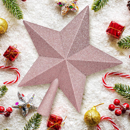 Christmas Tree Top Ornament, 10" Rose Gold Christmas Star Tree Topper, Large Xmas Glitter 3D Bethlehem Tree Topper Ornament, Waterproof Holiday Christmas Tree Topper Star for Home Indoor Outdoor