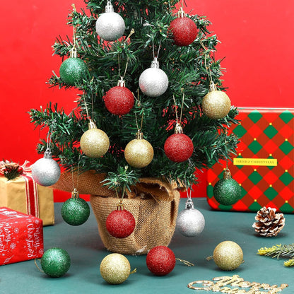 JULMELON 24PCS Christmas Ball Ornaments, Hanging Balls Shatterproof Decorations for Xmas Tree, Home Decor for Party, Holiday, Wedding, Anniversary, DIY Craft Decor Supplies (Glitter Surface)