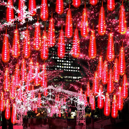 【4 Pack】 Christmas Meteor Shower Rain Lights 12inch, Totally 40 Tube 960 LEDs Icicle Lights Outdoor Raindrop Light for Xmas Halloween Wedding Party Tree Holiday Decoration, Red