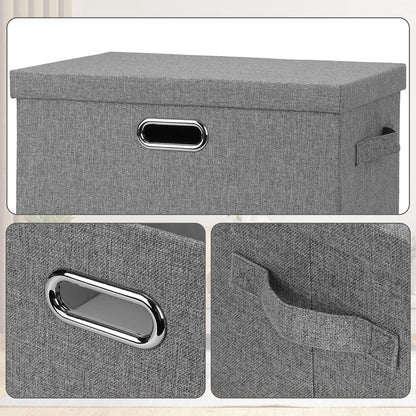 Large 17" 36 Quart Collapsible Stackable Storage Bins with Lids, 3 Packs Grey Linen Fabric Closet Boxes with Lids, Storage Cube Baskets Container Organizers for Bedroom Office(17 x12 x11)