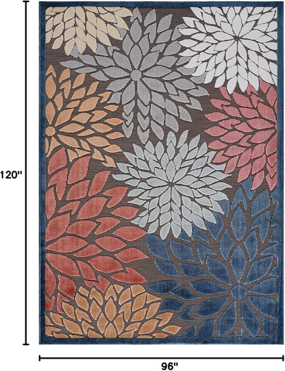 Beverly Rug Outdoor Rug 8x10 Modern Floral Tropical Area Rugs for Indoor and Outdoor Patio Easy to Clean Non Shedding Living Room Porch Garden Washable Outside Carpet (8 x 10 Brown)