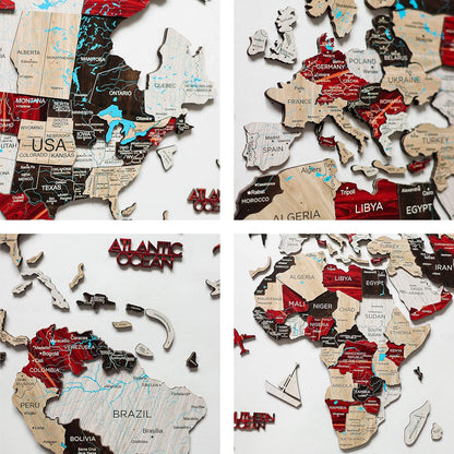 Handmade 3D Wood World Map Wall Art Large Wall Decor Track Your World Travels - Special For Home, Kitchen And Office (Large, Urban)