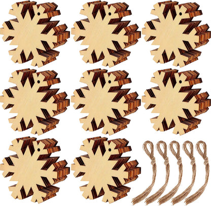 Blulu 60 Pieces Christmas Wooden Ornaments Round Wood Slices Snowflake Angel Shape with Cords for DIY Crafts New Year Christmas Tree Pendant Ornaments
