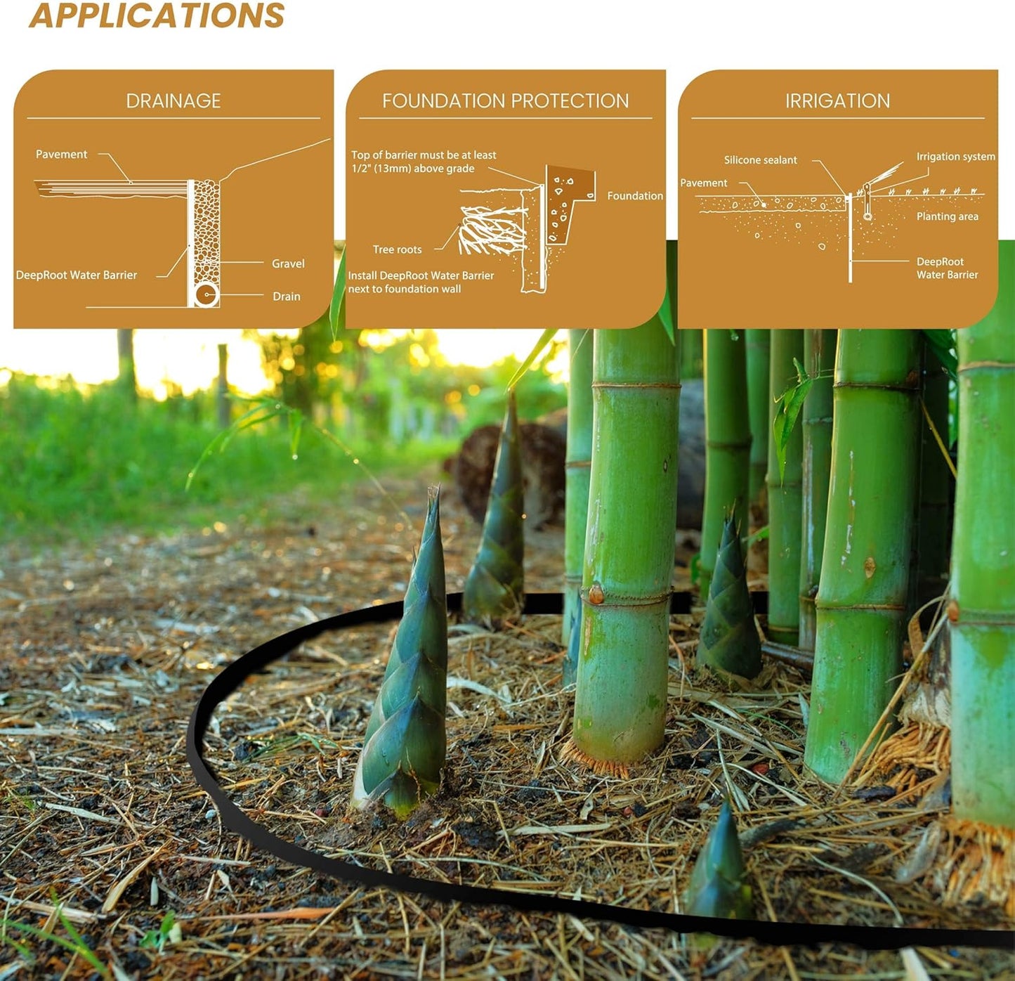 DeepRoot Water Barrier, Versatile Bamboo Barrier, Easy-to-Install Garden Barrier for Landscaping and Protection, Durable, Flexible, 48" x 100' Roll-30 mil Thickness, Black (WB 48/30-100)