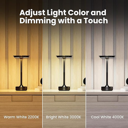 Feit Electric Rechargeable Table Lamp Touch Activated, 3 Color Temperatures, Dimmable, 100 Lumens, 3 Watts, USB Type-C Charging, Potable & IP44 Rated for Indoor/Outdoor Use, TABLE/3CCT/BK/BAT