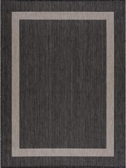 CAMILSON Outdoor Rug 8x10,Modern Outside Rugs for Patios Porches Waterproof Durable Washable Non-Shedding, Easy-to-Clean Indoor Outdoor Area Carpet (8 x 10, Bordered - Dark Gray/Light Gray)