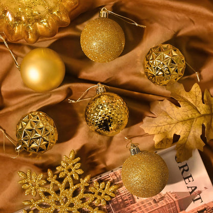 Valery Madelyn Christmas Tree Decorations Ornament Set for Fall Halloween, 50ct 2.36 Inches Gold Shatterproof Christmas Ball Ornaments Hanging Xmas Holiday Party Decor