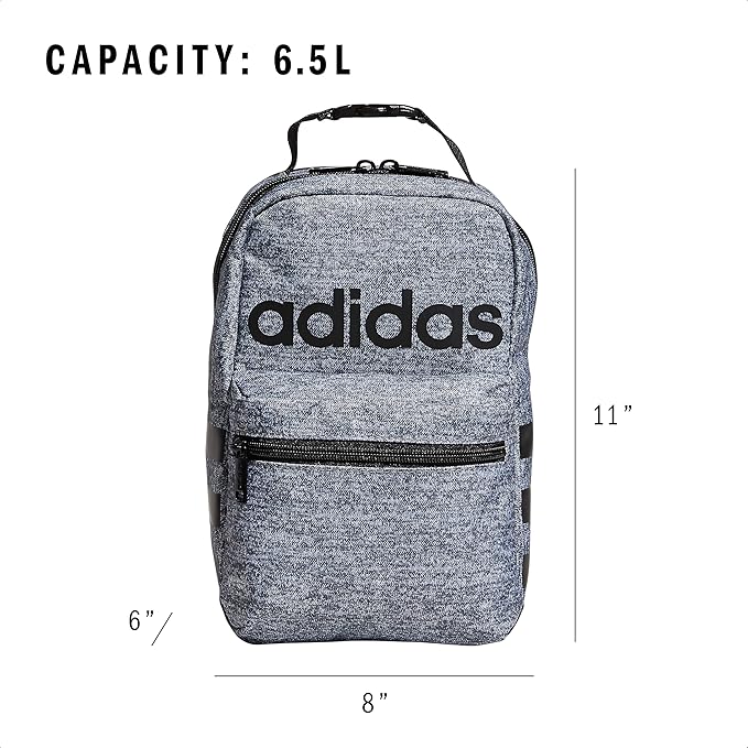 adidas Santiago Lunch Bag Cooler for Women and Men, Insulated Food Container Box with Mesh Pocket, Jersey Onix Grey/Black/2.0, One Size
