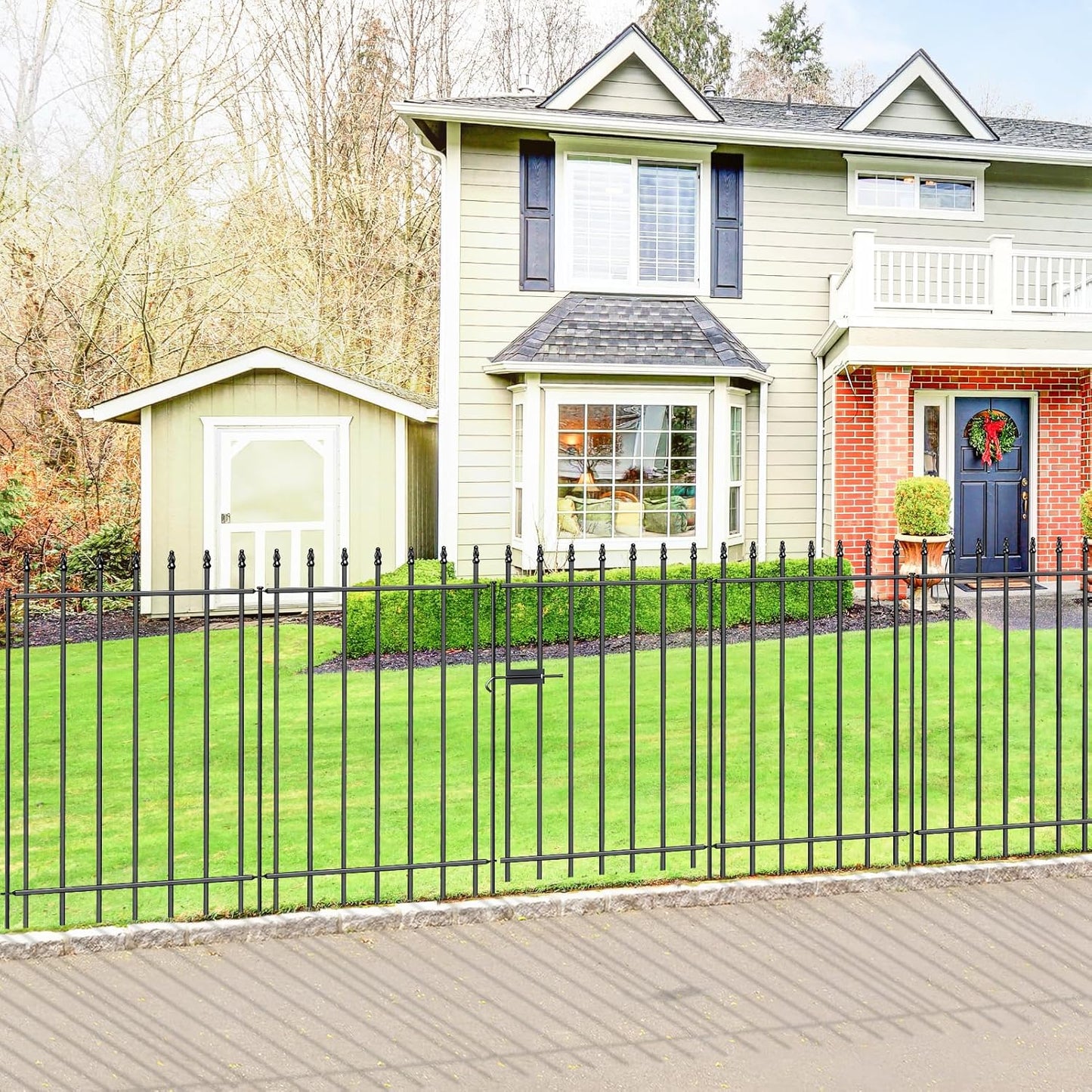 Metal Garden Fence with Gate 36 in H x 10 ft L, 1 Gate + 4 Panels Border Fence Panels Animal Barrier for Dogs, No Dig Garden Fencing for Yard Patio Flower Bed Lawn Outdoor, Black