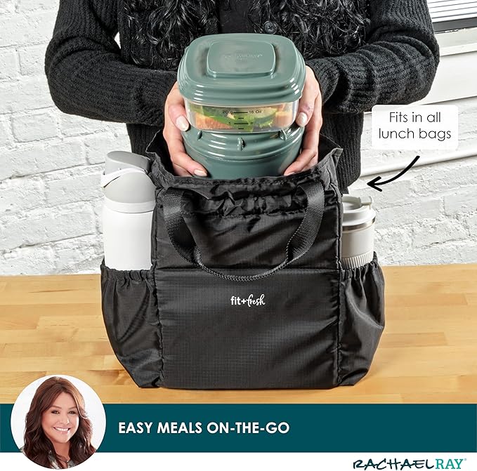 Rachael Ray Soup & Sandwich Container For Lunch, Hot Soup Lunch Container For Adults, Reusable Soup Bowl With Container For Sandwich or Toppings, Includes Removable Ice Pack, Hot or Cold Food Storage