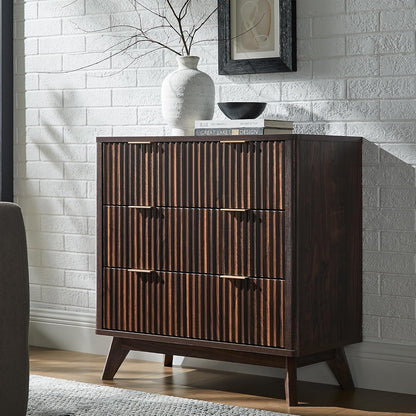 T4TREAM 32" Tall Fluted Nightstand, Modern Side Table, 3 Drawers End Table w/Storage, Bedside Table for Bedroom, Living Room, Curved Profile Design, Dark Walnut