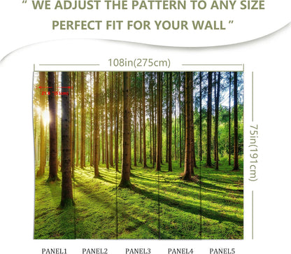 Sunshine Green Forest Woodland Wallpaper Wall Mural for Bedroom Living Room (Not Peel n' Stick)