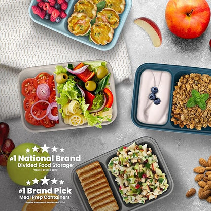 Bentgo Prep - 2-Compartment Snack Containers with Lids - Reusable, Microwaveable, Durable PFAS & BPA-Free, Freezer and Dishwasher-Safe Meal Prep Food Storage - 10 Trays & 10 Lids (Sky)