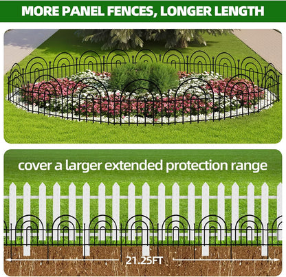 Decorative Garden Fence, 15 Panels No Dig Fence 21.25ft(L) x13in(H) Animal Barrier for Dog Rabbit, Arched Flower Bed Wire Border Rustproof Metal Panel Fencing for Yard Patio Outdoor Decor