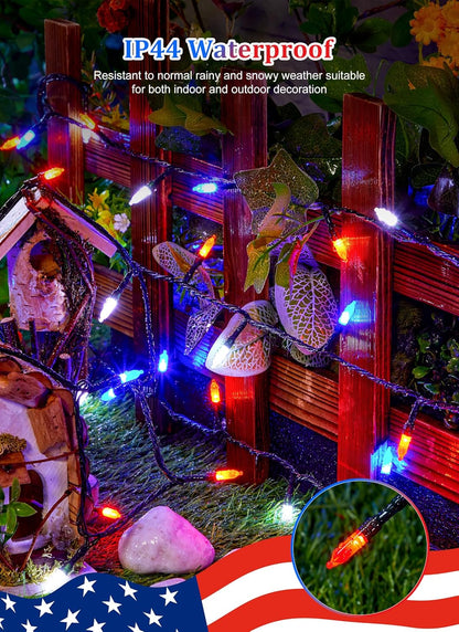 Red White Blue LED Lights - 100 Count 4th July Decoration Connectable Patriotic Mini String Lights Waterproof for Indoor Outdoor Xmas Holiday Party Patio Independence Day Decoration