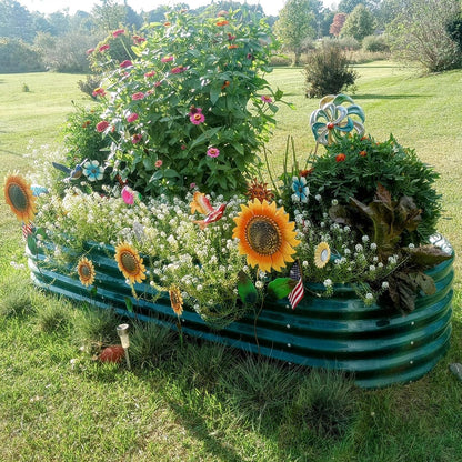 1 Pack 8x3x1.5FT Galvanized Raised Garden Bed Kit Oval Metal Ground Planter Box Outdoor Bottomless Planter Raised Beds for Vegetables Flowers Herbs Fruits, Green