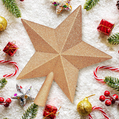 Tree Toppers Christmas Decorations, 10" Champagne Christmas Tree Star Topper, Hard Star Tree Topper Christmas Decorations Glitter Xmas Ornament for Holiday Home Xmas Party Decor Gathering Ornament